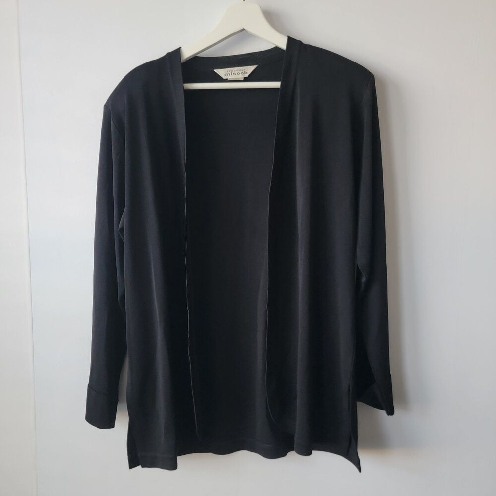 exclusivly‎ womens misook cardigan size S black sholder pad minmilist office